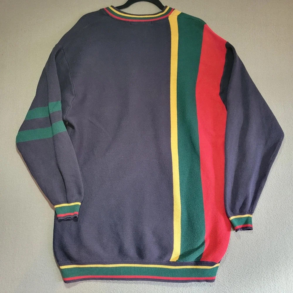 Cotton Traders Vintage 90s Colorblock Quarter Zip‎ Cotton Sweater Navy Mens XL